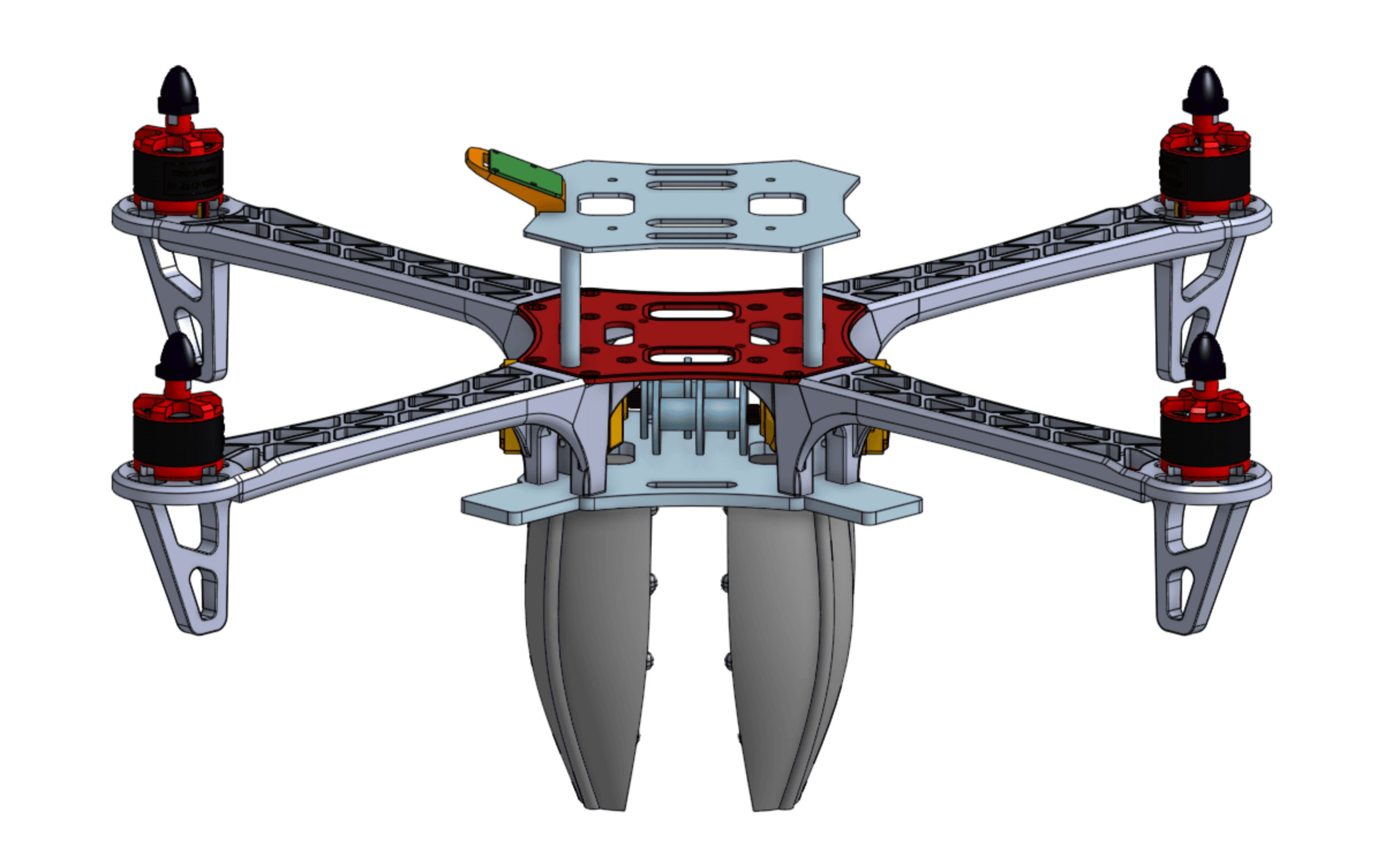 Front CAD view of the Nylon-CF quadcopter frame and centrally mounted gripper