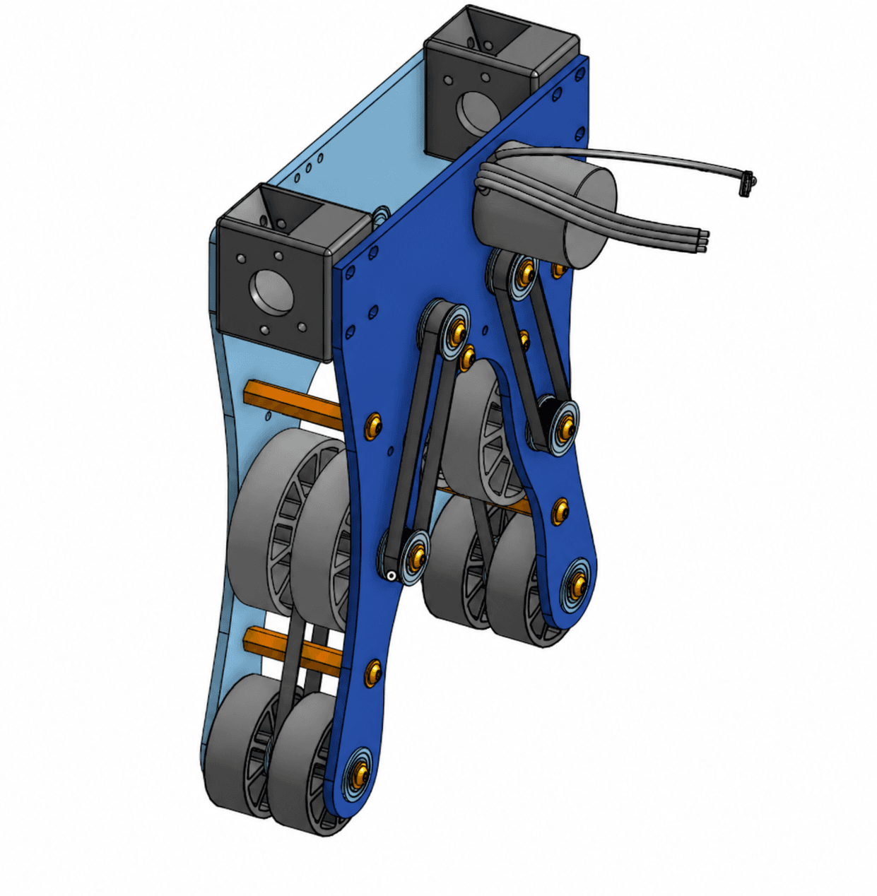Perspective CAD assembly of a robot mechanism designed for the 2025 FIRST Robotics REEFSCAPE season