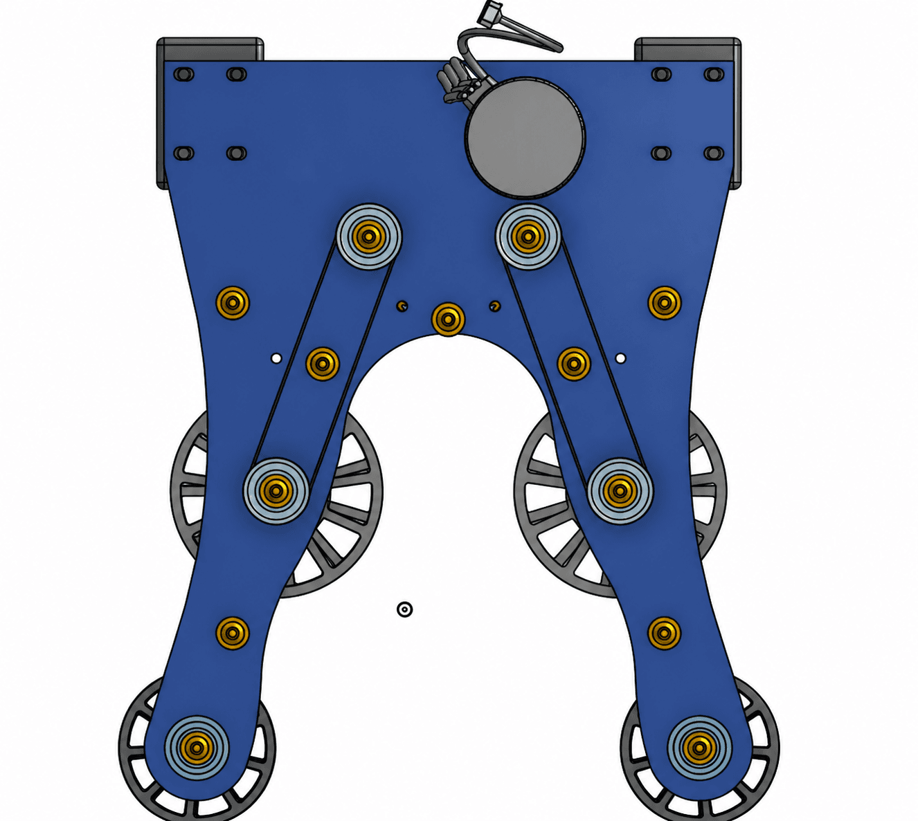 Front CAD view of the REEFSCAPE robot mechanism and belt routing